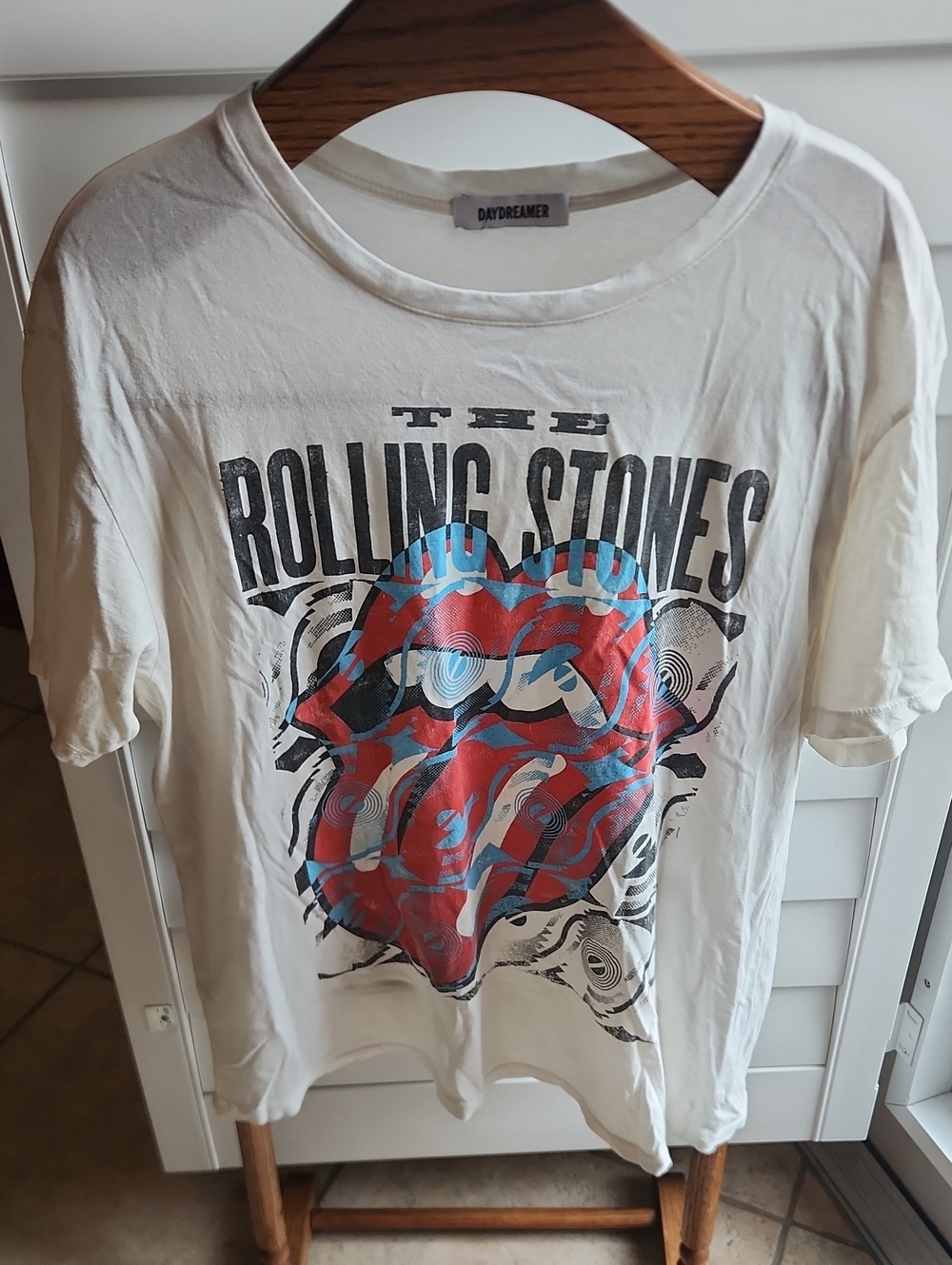 Daydreamer Rolling Stones Graphic Tee - White with Red & Blue Logo